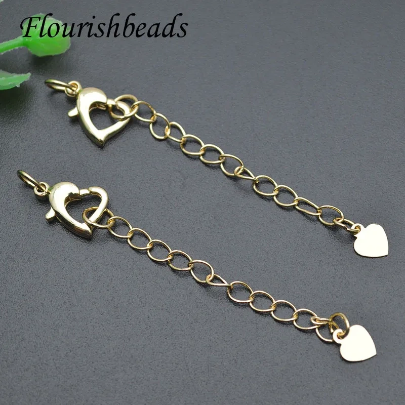 30pcs Metal Gold Plated Extended Extension Tail Chain Heart Lobster Clasps Connector for Bracelet Necklace Jewelry Making