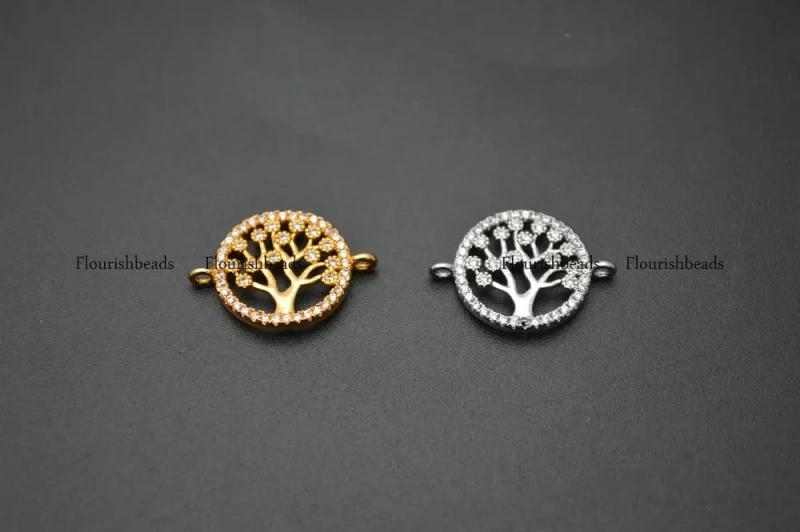New Design CZ Beads Setting Round Life Tree Bracelet Charms Jewelry Connectors