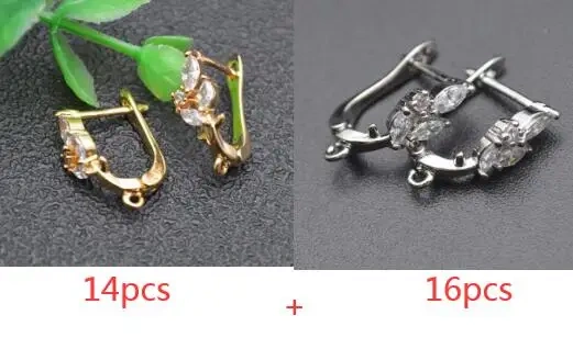 Nickel Free Gold Plating  Paved CZ Beads Leaf Shape Earring Hooks for DIY Jewelry Making 30pcs/lot