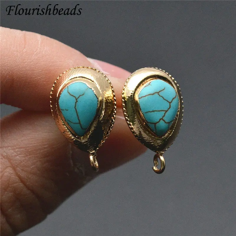 Gold Plating Blue Howlite Drop Shape Dangle Earrings making Stone Earring Hooks Jewelry Findings