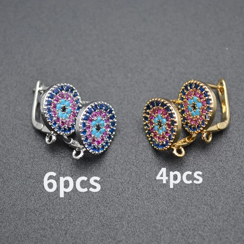 10pc High Quality Round Coin Shape Metal Earring Hooks Mix Color Zircon Beads Paved Jewelry Findings Accessories Makings
