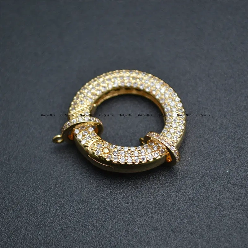 Nickle Free Paved CZ Beads Round Circle Spring Clasps DIY Jewelry Finding Connector Fit Necklace Making 5pcs Per Lot
