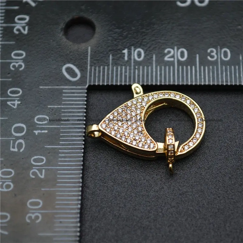 Gold Plating Anti-rust Paved Clear CZ Beads Lobster Clasps DIY Jewelry Finding Connector Fit Necklace Making 10pcs Per Lot