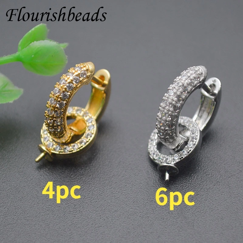 High Quality Metal Circle Shape Pin Round Earring Hooks Jewelry Findings Zircon Beads Setting fit Half hole Stones