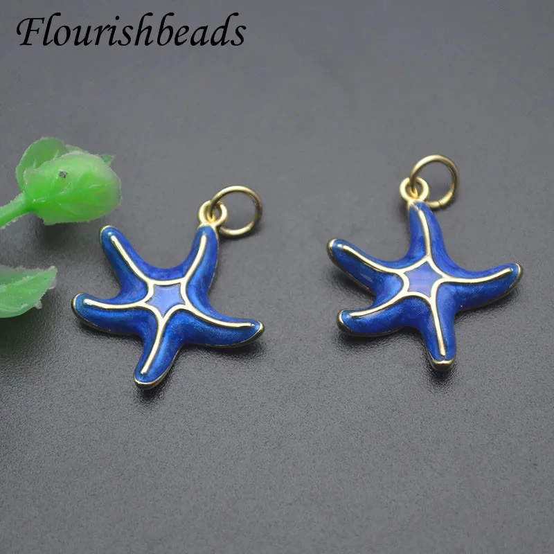 10pcs/lot  New Style Cute Enamel Starfish Pendant Sea Shell Charms Bracelet Necklace DIY Jewelry Making Accessories