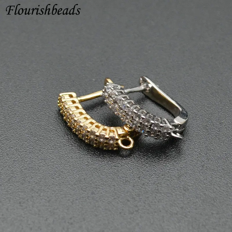 Slap-up Two Rows CZ Paved Flat Square Gold Silver Gun Metal Color Earring Hooks Earrings Accessories Jewelry Making Supplies