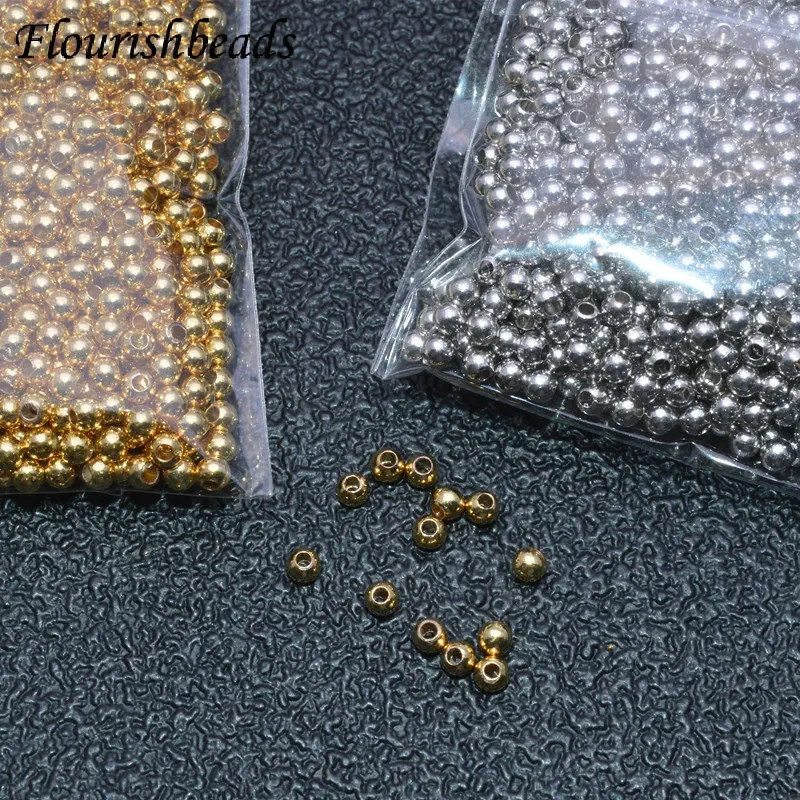 3mm /4mm Copper Metal Beads Real Gold Plating Round Beads for DIY Jewelry Making Components 2000pcs/bag