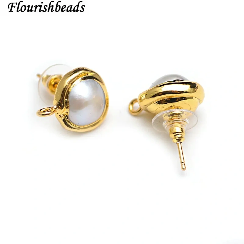 Anti-Fade Gold Plating Natural White Pearl Round Shape Dangle Earrings Parts Jewelry Clasps Findings