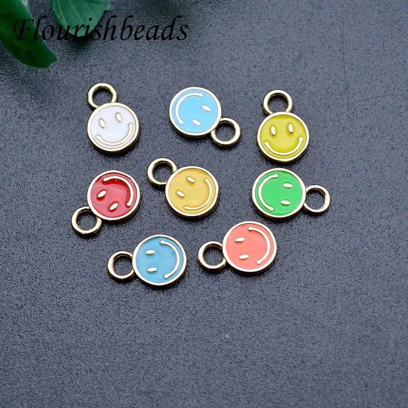 Top Quality 20Pcs/Lot 7*10mm Gold Plated Enamel Cute Smiling Face Charms Pendant for DIY Earring Jewelry Making