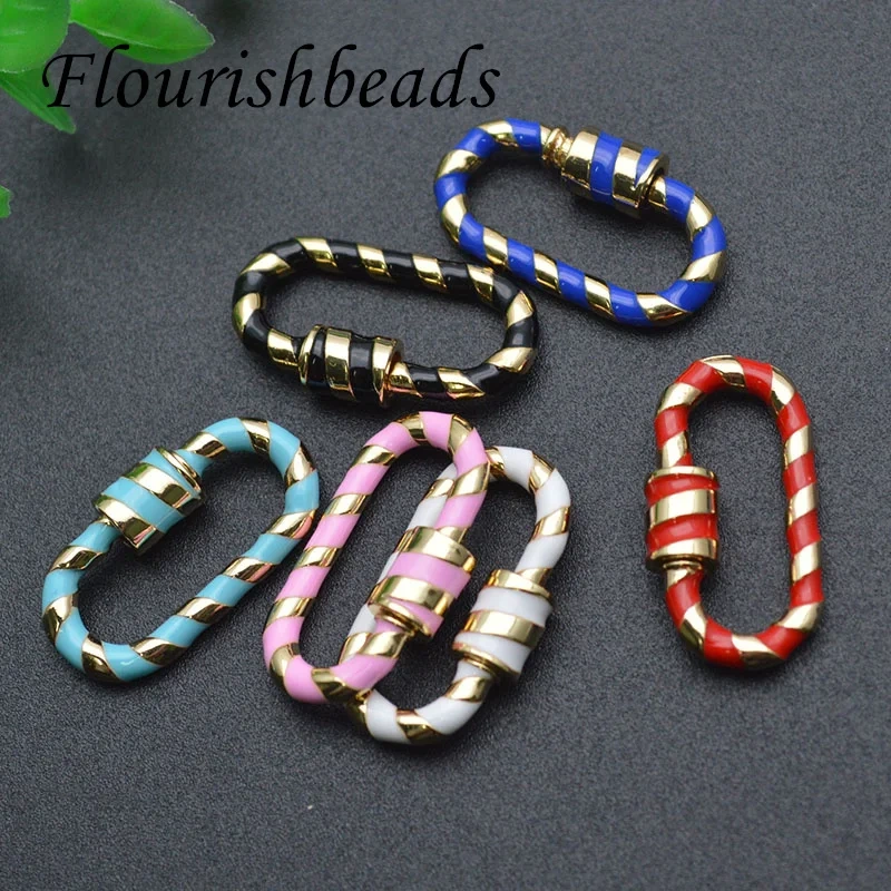 10pcs/lot High Quality Metal Enamel Screw Clasps Oval Rainbow Lock Carabiner  Supplies for Jewelry Making Accessories