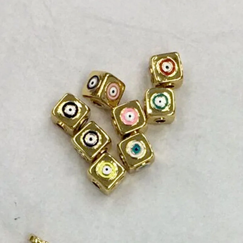 Multiple Styles Copper Metal Gold Plated Evil Eye Charms Cube Spacer Beads for Fashion Jewelry Making 20pcs/lot