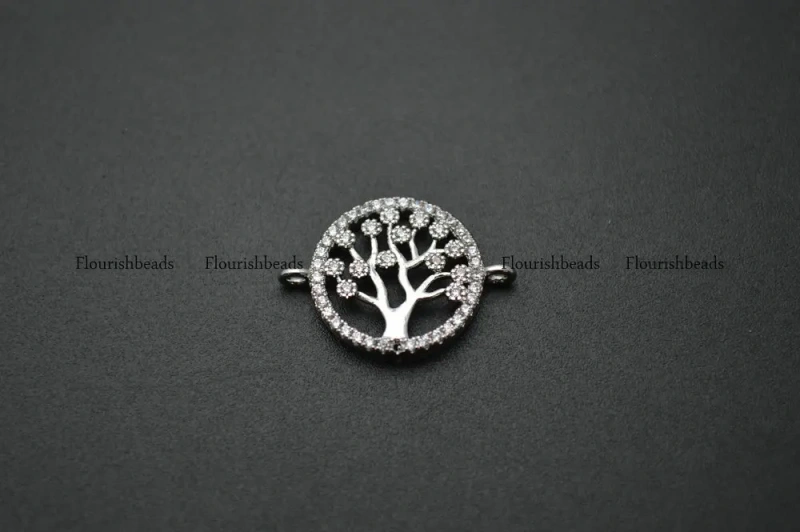 New Design CZ Beads Setting Round Life Tree Bracelet Charms Jewelry Connectors