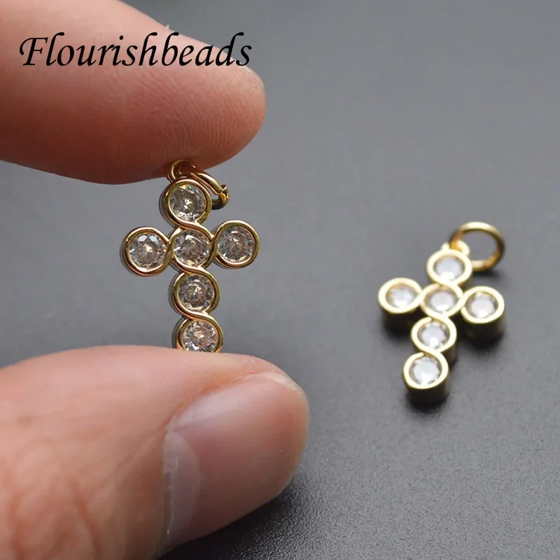 Hot Selling Gold Plated Cross Charms Paved CZ Beads for DIY Rosary Christian Pendant Jewelry Making 20pcs/lot