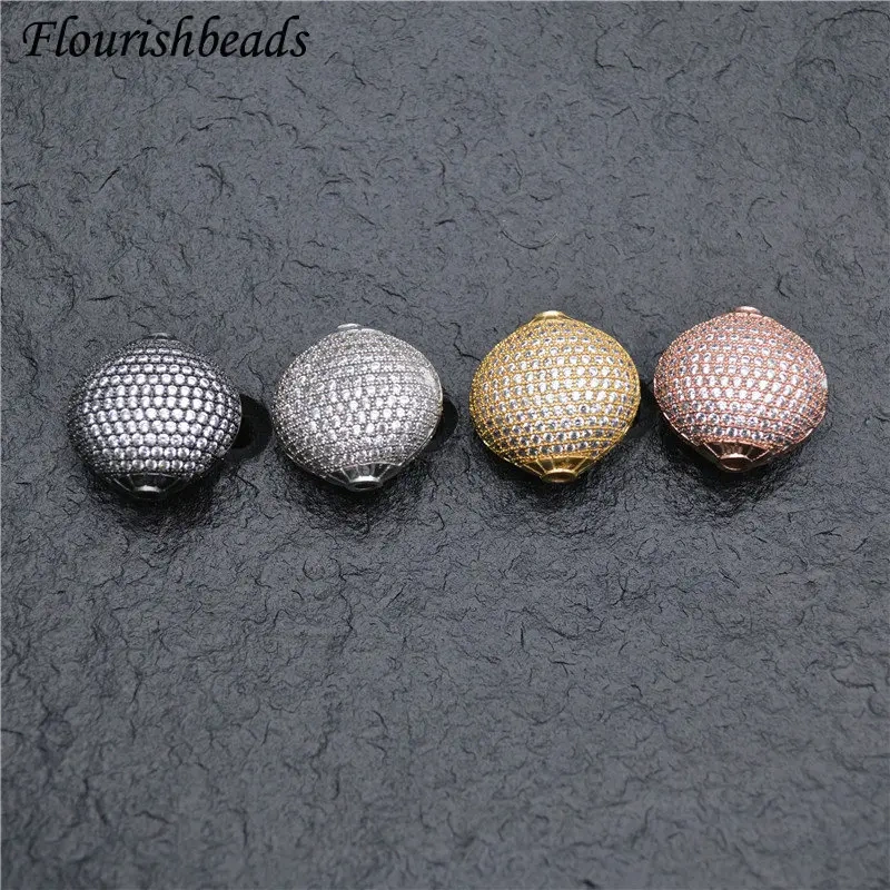 23mm High Quality Muti Color Paved Real CZ Zircon Flat Oval Round Metal Beads DIY Fashion Jewelry Findings 5pc/lot