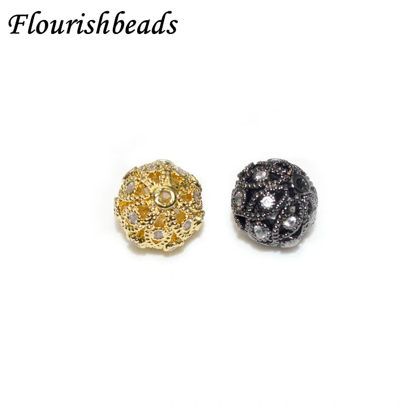 11mm High Quality Paved Real CZ Zircon Round Metal Beads DIY Fashion Jewelry Findings 10pc/lot