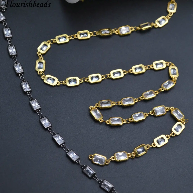 10 Meters 5x8mm Rectangle Square Shape Zircon Beads Anti-rust Metal Frame Wire Linked Necklace Chains Fashion Jewelry