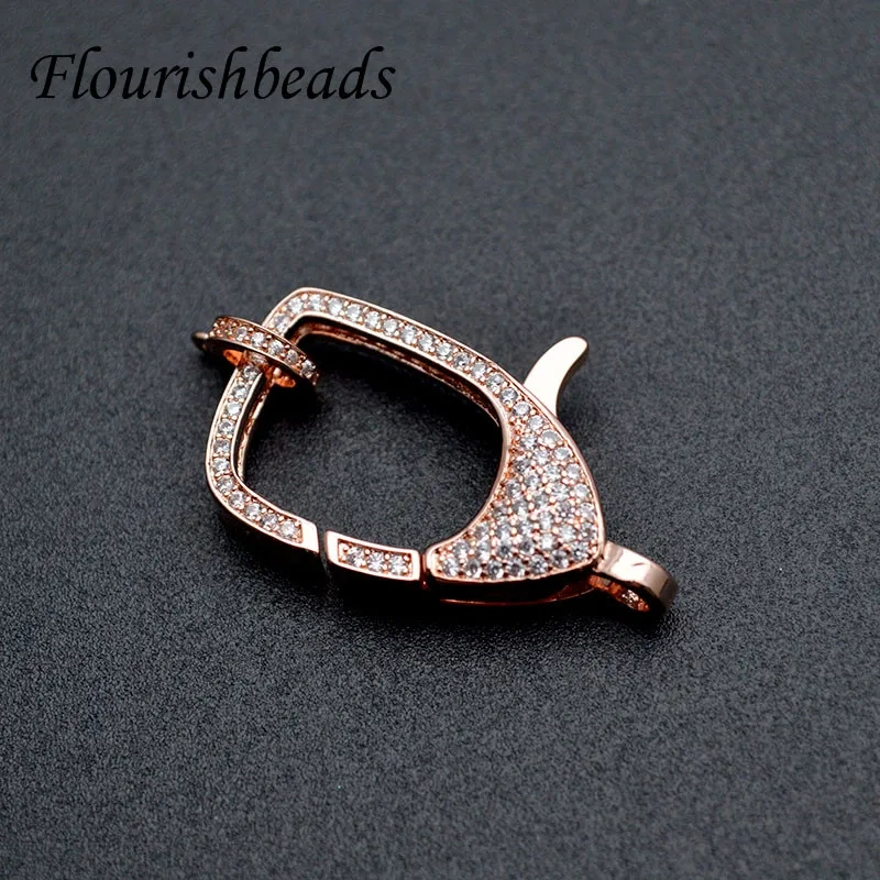 10pc Rose Gold Color CZ Beads Paved Big Lobster Clasps Carabiner Fasteners DIY Jewelry Makings Necklace Bracelet  Accessories