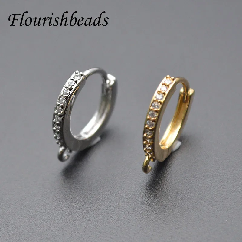 High Quality Nickle Free Anti-fading Round Shape Metal Earring Hooks Zircon Beads Paved Jewelry Findings 30pcs/lot