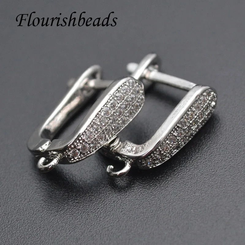Rhodium Color Paved CZ Beads 13x14mm Metal Copper Melon Arched Shape Earring Hooks Jewelry Clasps Findings 30pc Per Lot