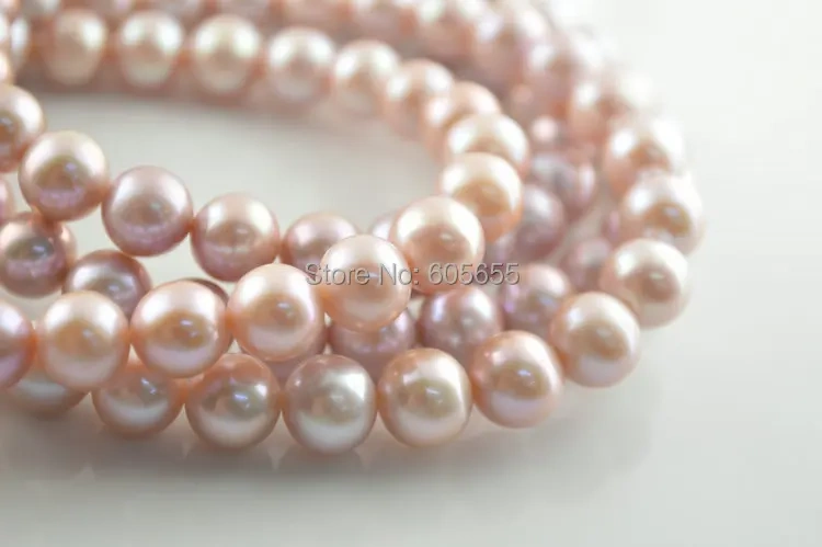 High quality 9~10mm Natural Fresh Water Pink Purple Pearl Round Beads