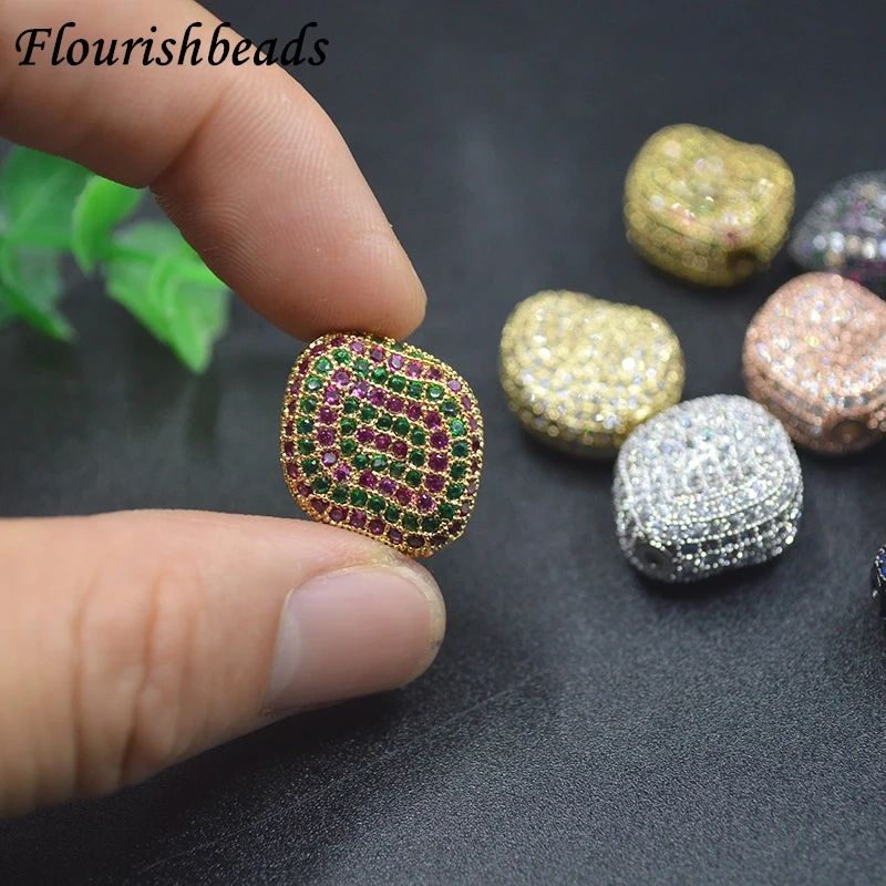 17x20mm Micro Pave Color CZ Square Rectangle Metal Spacer Decor Beads for DIY Jewelry Findings Making Bracelet  Accessories