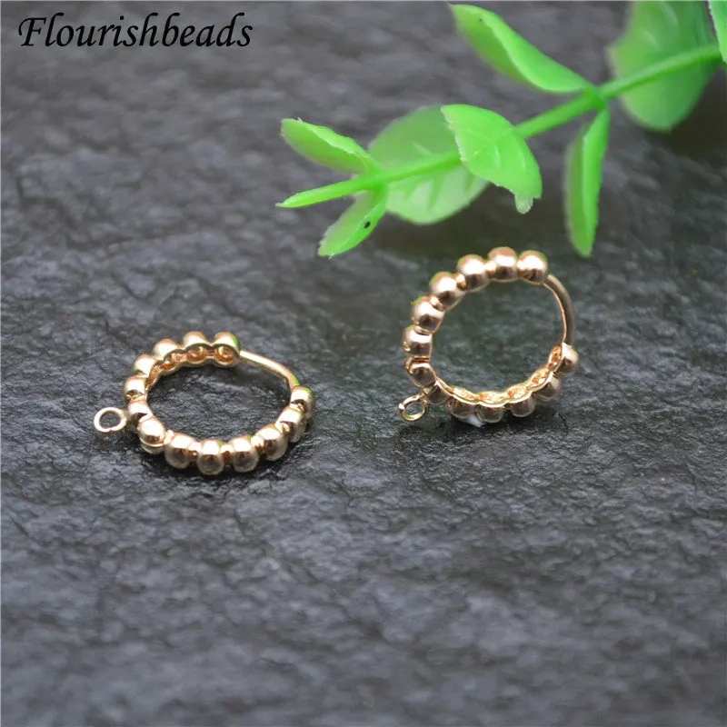 Round Earrings Hooks Real Gold Plating Metal Ear Wires DIY Women Fashion Jewelry Making Components 50pieces