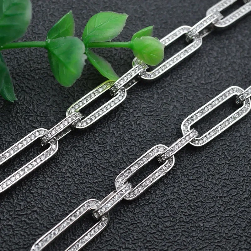 5m High Quality Metal Rhodium Color Paved CZ Beads Square Shape Necklace Bracelets Chains Jewelry Making Supplies Diy Findings