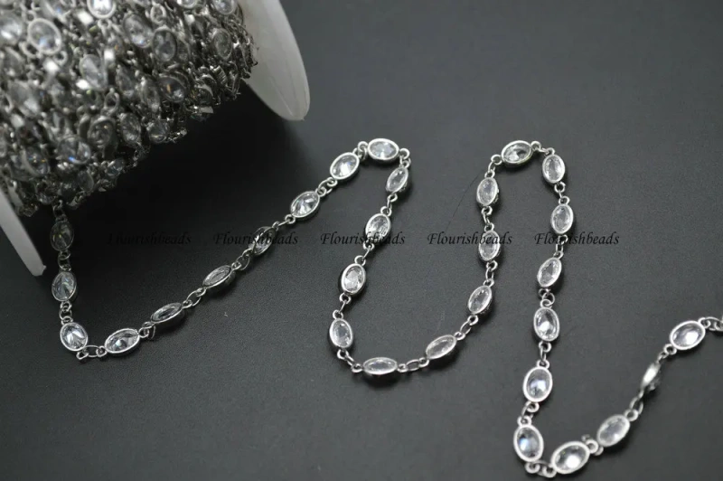 10 Meters 5x6mm Flat Oval Shape Zircon Beads Anti-rust Metal Frame Wire Linked Necklace Chains Fashion Jewelry