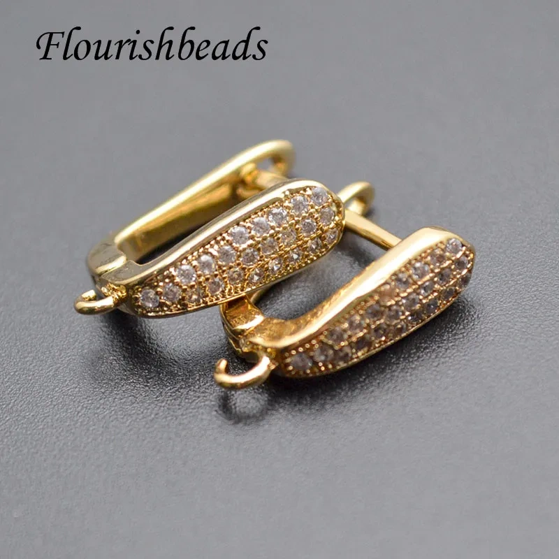 Rhodium Color Paved CZ Beads 13x14mm Metal Copper Melon Arched Shape Earring Hooks Jewelry Clasps Findings 30pc Per Lot