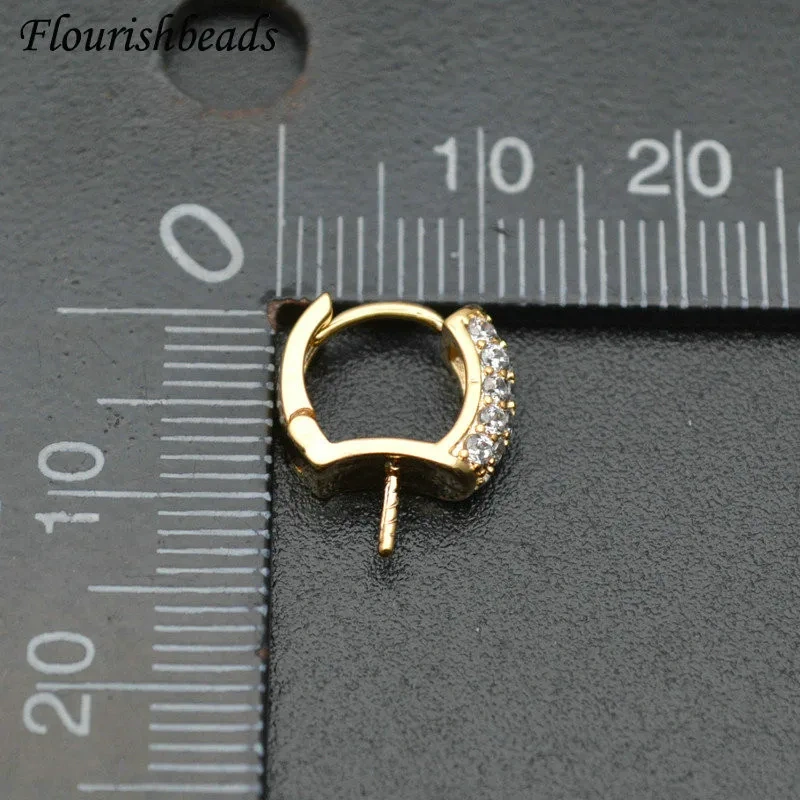 Anti Rust Real Gold Plating Ear Hooks Paved Rhinestone Earring Connector with Pin DIY Earrings Jewelry Making Components 50pcs