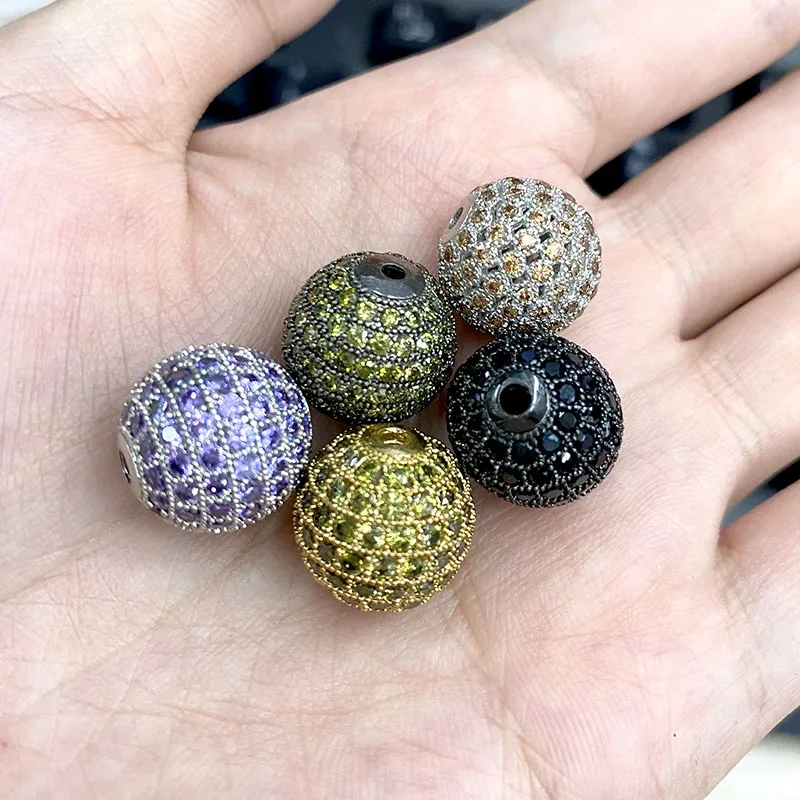 High Qualtiy Mix Color Micro Paved Real CZ Zircon 14mm Round Metal Beads Fashion Jewelry Findings 5pc/lot