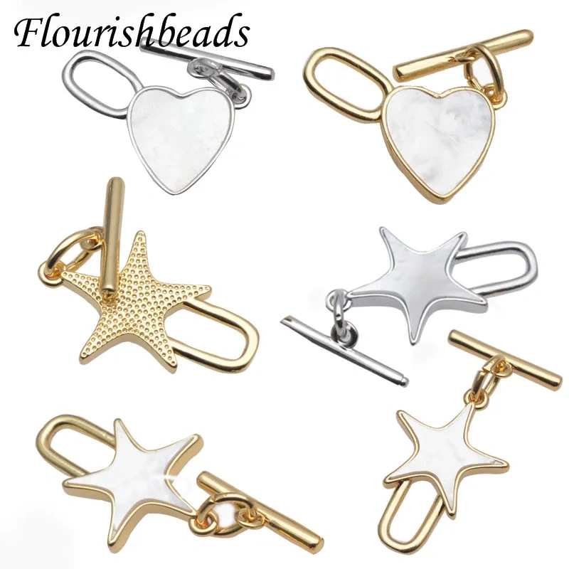 10set Nickel Free OT Clasps Star Heart Shape Shell Paved Toggle Clasp Connectors for Bracelet Necklace Crafts Jewelry Making DIY