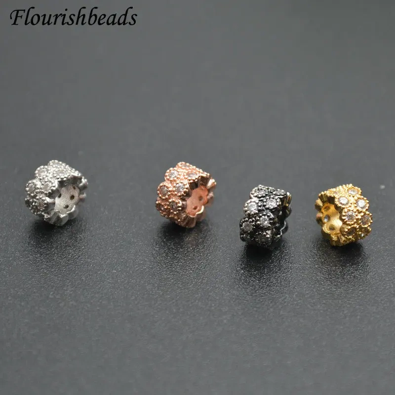 7x7mm Unique Design High Quality Multi Colors Paved Zircon Round Tube Metal Beads Luxury DIY Fashion Jewelry Findings 20pc/lot