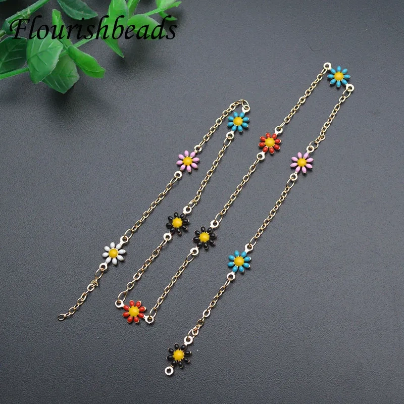 3 Meter Quality Brass Gold Plating Daisy Charm Chain Enamel Flower Beads Chains for DIY Earring Necklace Jewelry Making