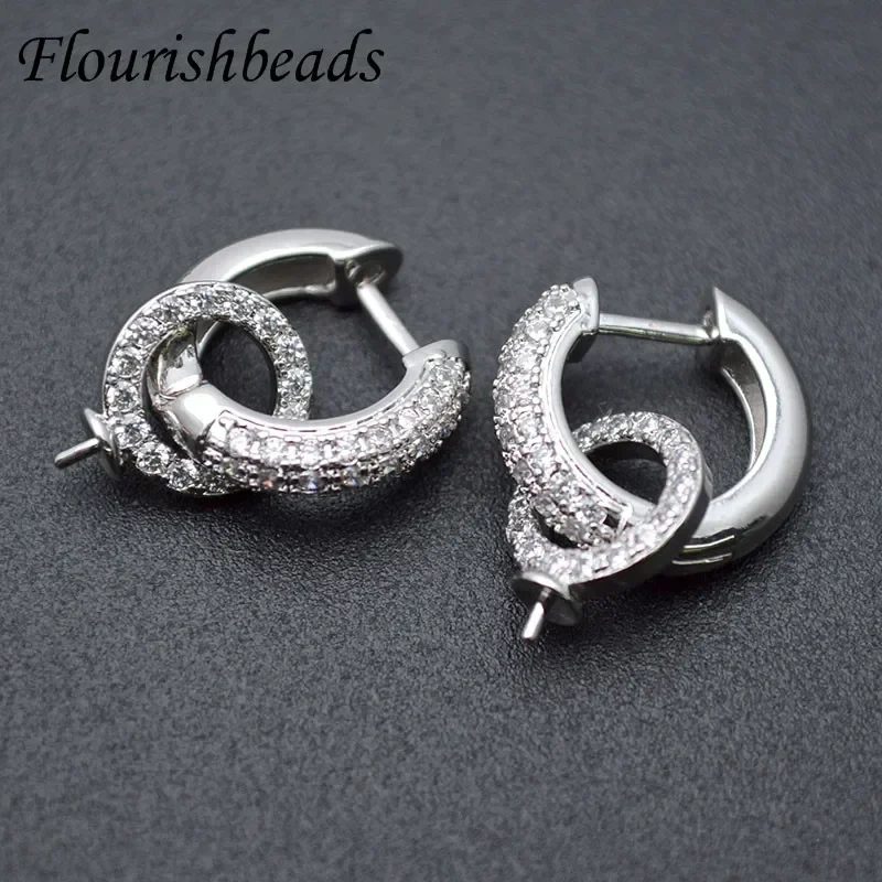 High Quality Metal Circle Shape Pin Round Earring Hooks Jewelry Findings Zircon Beads Setting fit Half hole Stones