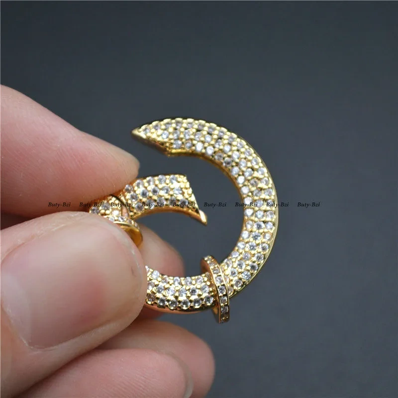 Nickle Free Paved CZ Beads Round Circle Spring Clasps DIY Jewelry Finding Connector Fit Necklace Making 5pcs Per Lot