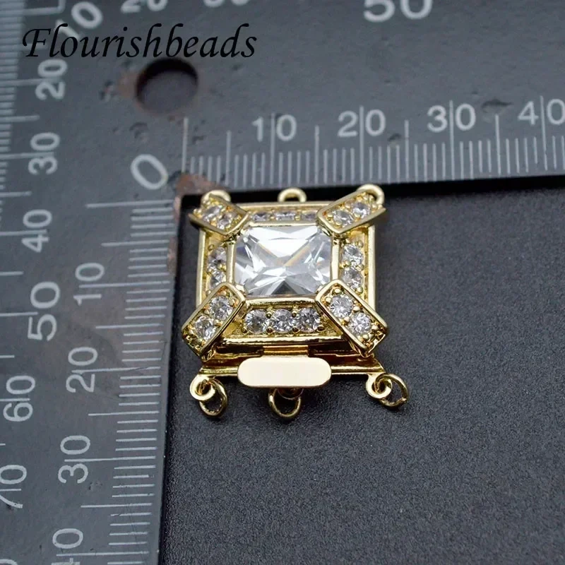 1pc Jewelry Findings Paved Big CZ Beads 18K Gold Color Brass Box Clasps 6 Hole Connector for DIY Pearl Necklace Making