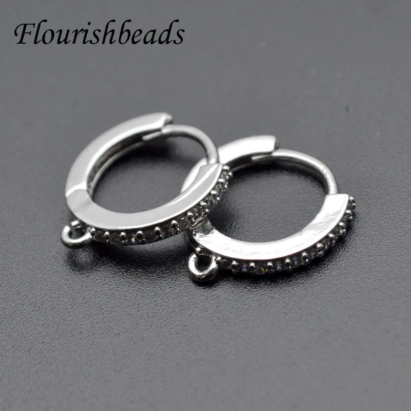 High Quality Nickle Free Anti-fading Round Shape Metal Earring Hooks Zircon Beads Paved Jewelry Findings 30pcs/lot