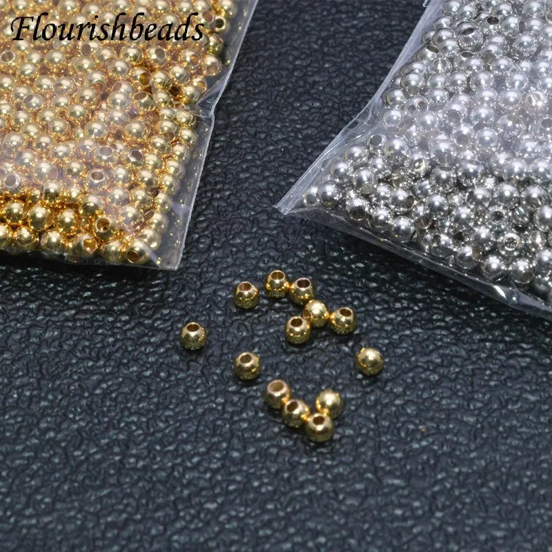 3mm /4mm Copper Metal Beads Real Gold Plating Round Beads for DIY Jewelry Making Components 2000pcs/bag