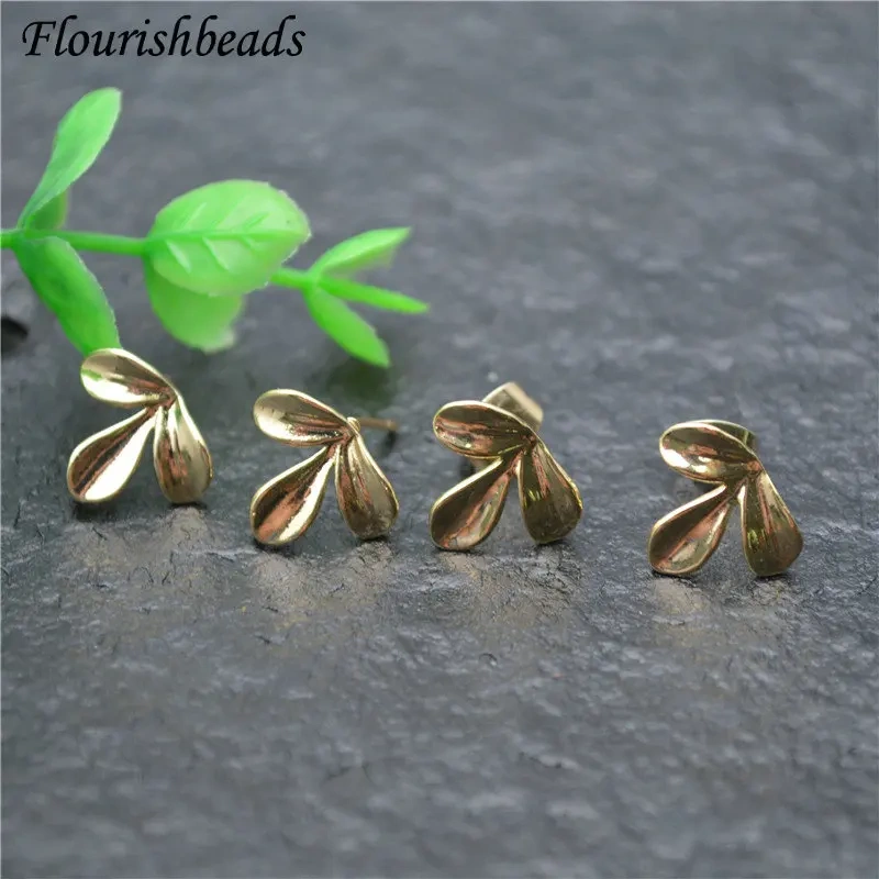 New Ins Girl Style Gold Color Anti-fade Leaf Shape Metal  Ear Stud Brass Cute Jewelry Findings Earrings DIY Materials 30pcs