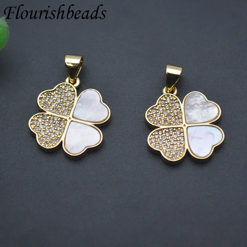 Luxury Natural Mother of Pearl Paved CZ Beads Leaf Heart Shape Pendant Charms for Women DIY Necklace Jewelry Making