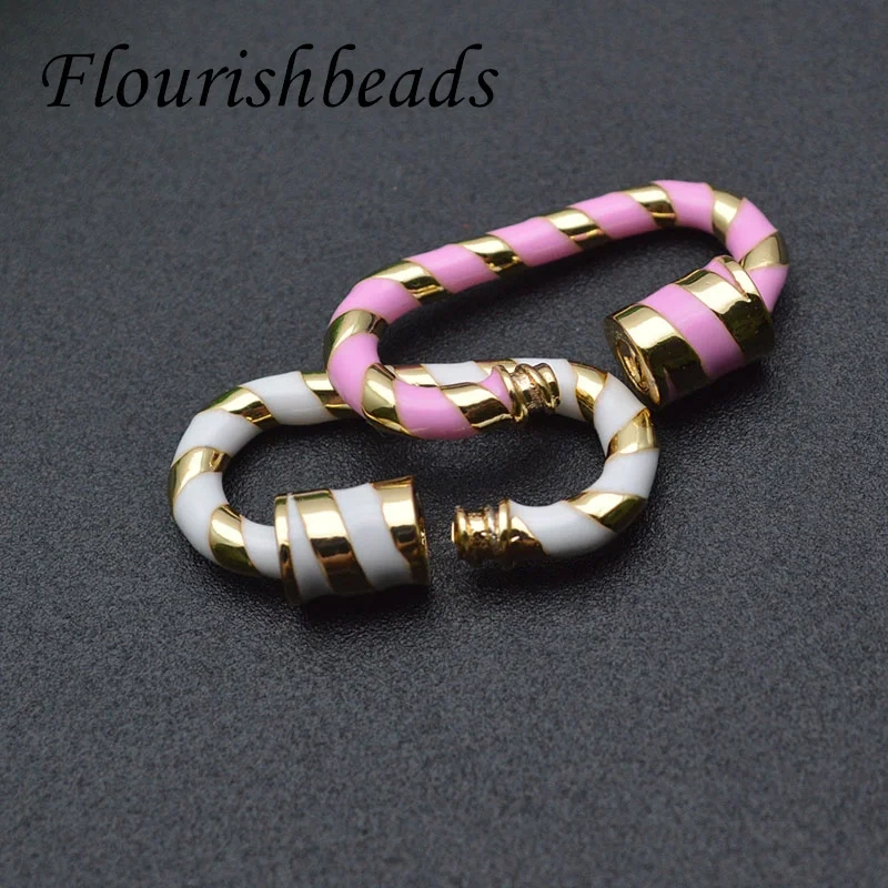 10pcs/lot High Quality Metal Enamel Screw Clasps Oval Rainbow Lock Carabiner  Supplies for Jewelry Making Accessories