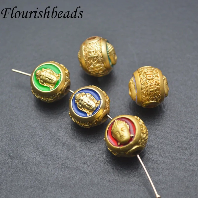 30pcs/lot Colorful Enamel Carved Buddha Head Lucky Metal Beads for Bracelet DIY Jewelry Making Findings