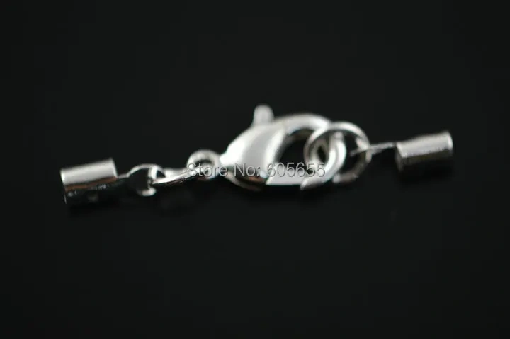 Jewelry findings Silver plated color Lobster clasps with tube connectors fit 2mm thickness leather cord jewelry making