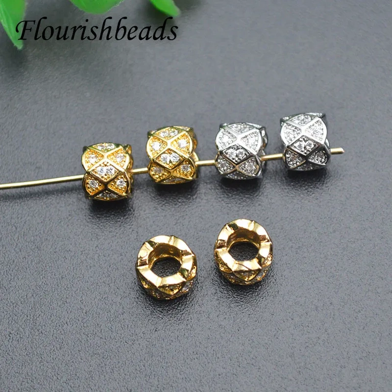 6x8mm High Quality Paved Cubic Zircon Beads 3mm Hole Cylindrical Metal Beads DIY Accessories for Jewelry Findings 30pcs/lot