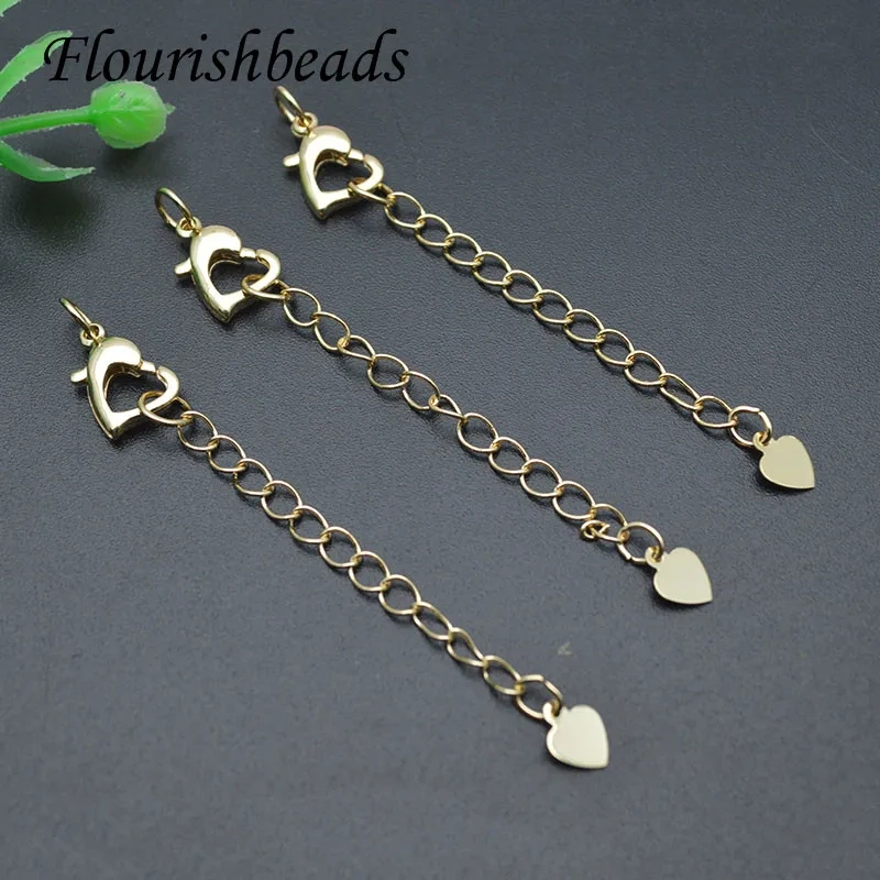 30pcs Metal Gold Plated Extended Extension Tail Chain Heart Lobster Clasps Connector for Bracelet Necklace Jewelry Making