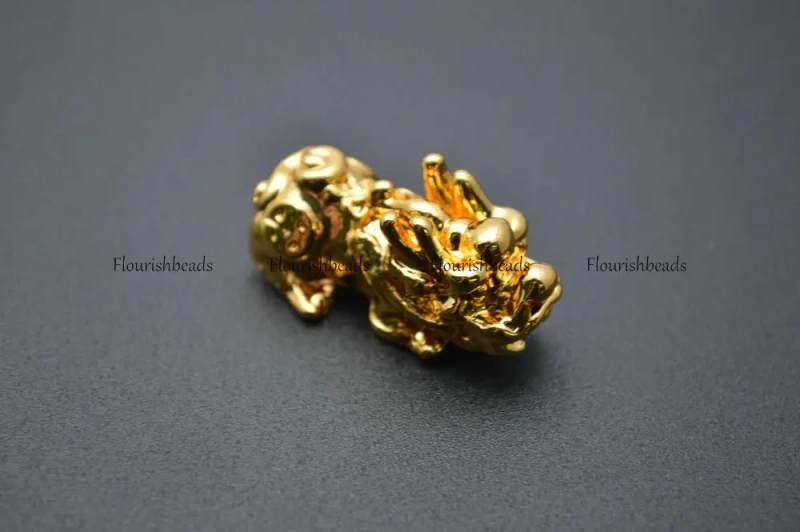 High Quality Anti-rust Gold Color Plating Lucky Money Pixiu 15x32mm Metal Bead Charms Fit Bracelet Making