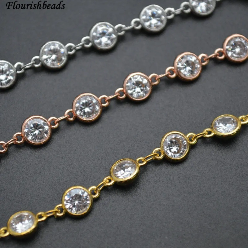 10 Meters Fashion Jewelry 6mm Round Zircon Anti-rust Colorfast Frame Wire Linked Necklace Chains