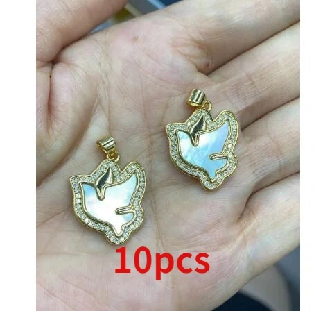 Natural Mother of Pearl Paved CZ Beads Cute Dove Peace Shape Pendant Animal Charms for DIY Jewelry Making Neckalce