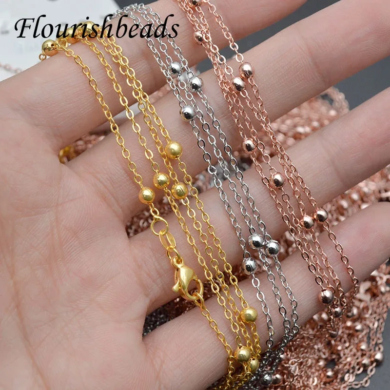Wholesale Quality Gold Rhodium Plating Beads Ball Chain Link Necklace Chains 45cm length for Jewelry Making Supplier 30pcs/lot